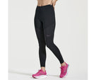 Women's Saucony Boulder Wind Tights. Black. Front view.