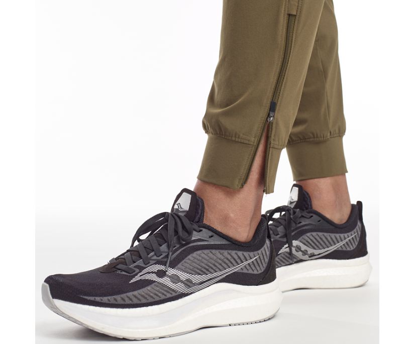 Women's Saucony Summit Jogger. Dark Green. Ankle Zipper closeup.