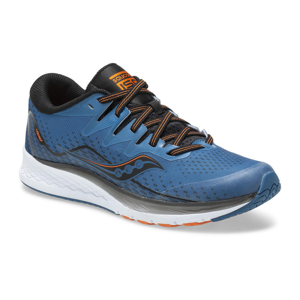 Boy's Saucony Ride ISO 2. Blue upper. White midsole. Lateral view.