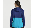 Women's Saucony Boulder Drizzle Jacket. Blue. Rear view.