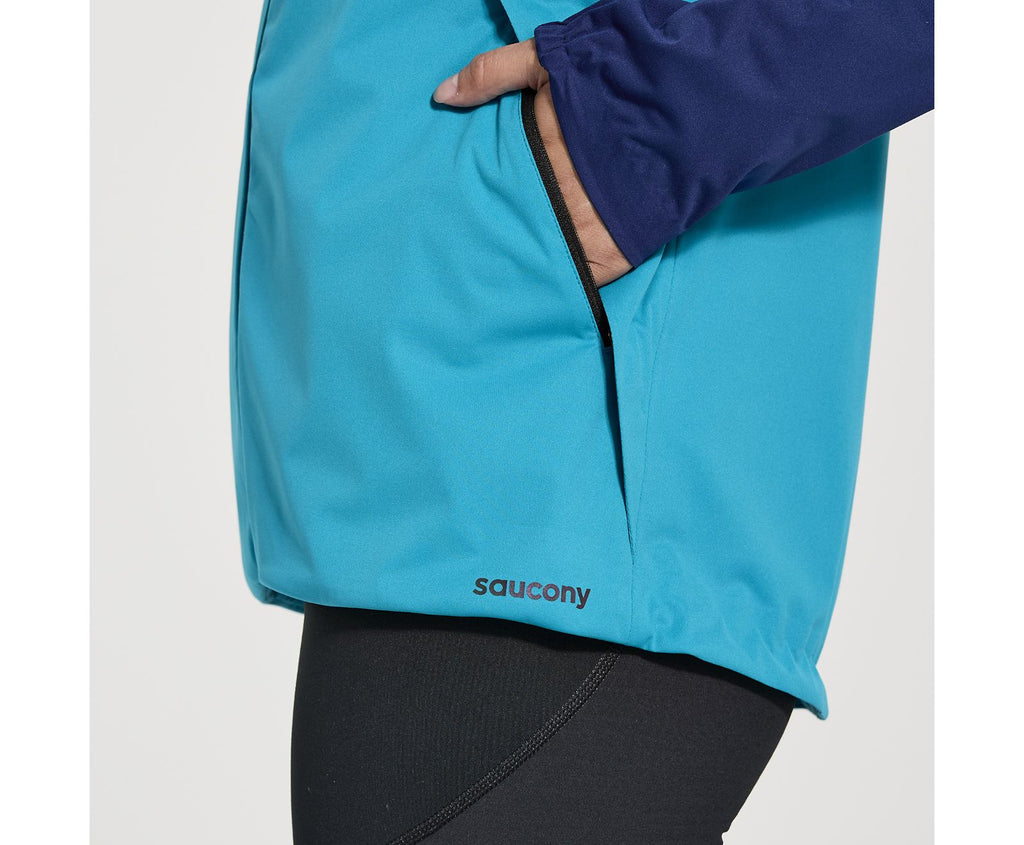 Women's Saucony Boulder Drizzle Jacket. Blue. Pocket closeup.