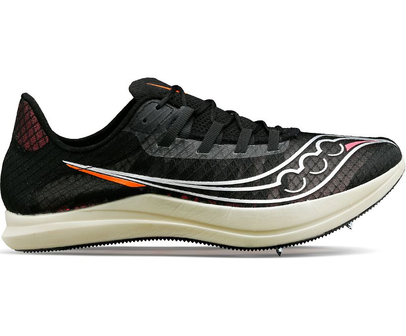 Men's Saucony Terminal VT. Black upper. Off White midsole. Lateral view.