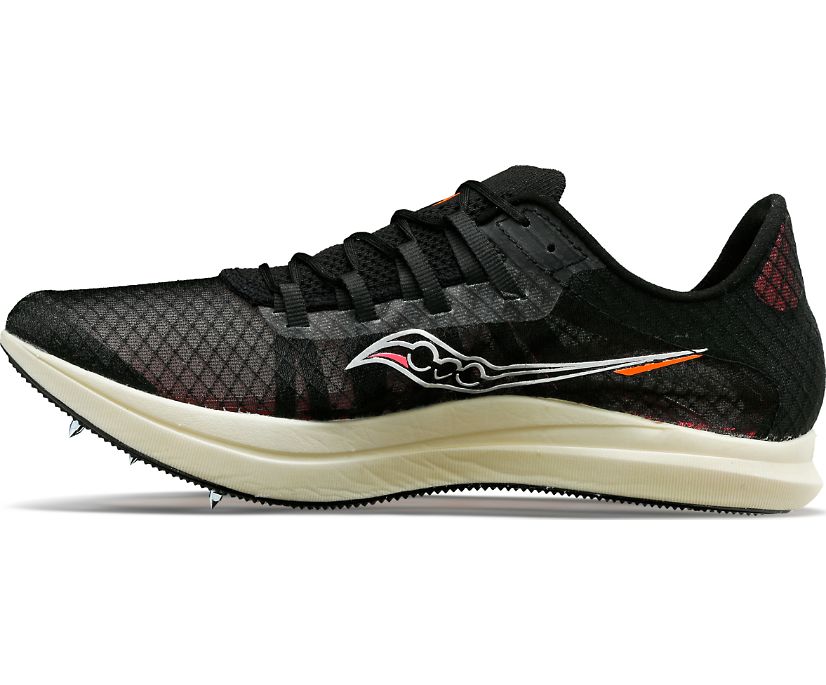 Men's Saucony Terminal VT. Black upper. Off White midsole. Medial view.