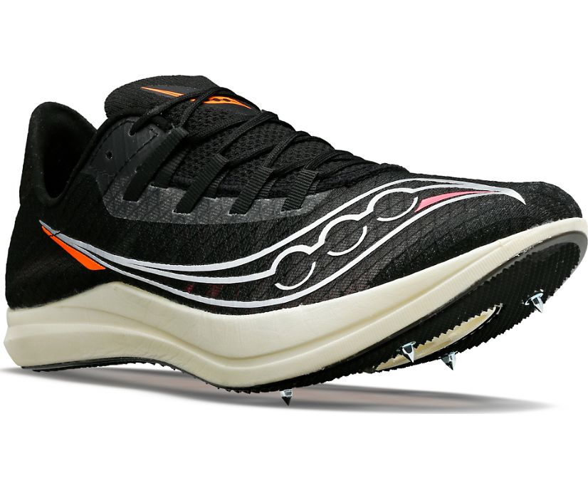 Men's Saucony Terminal VT. Black upper. Off White midsole. Lateral view.