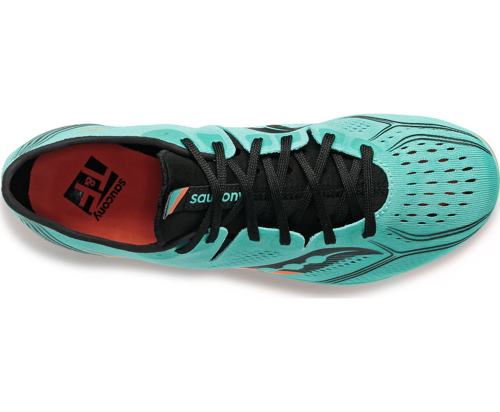Men's Saucony Endorphin 3. Teal upper. Teal midsole. Top view.