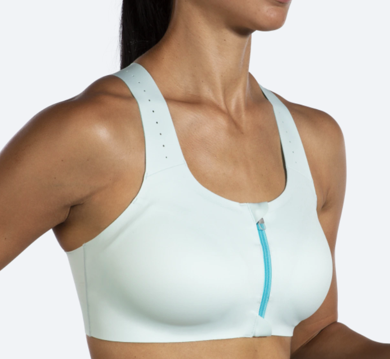 Women's Brooks Dare Zip Run 2.0. Light Blue. Front/Lateral view.