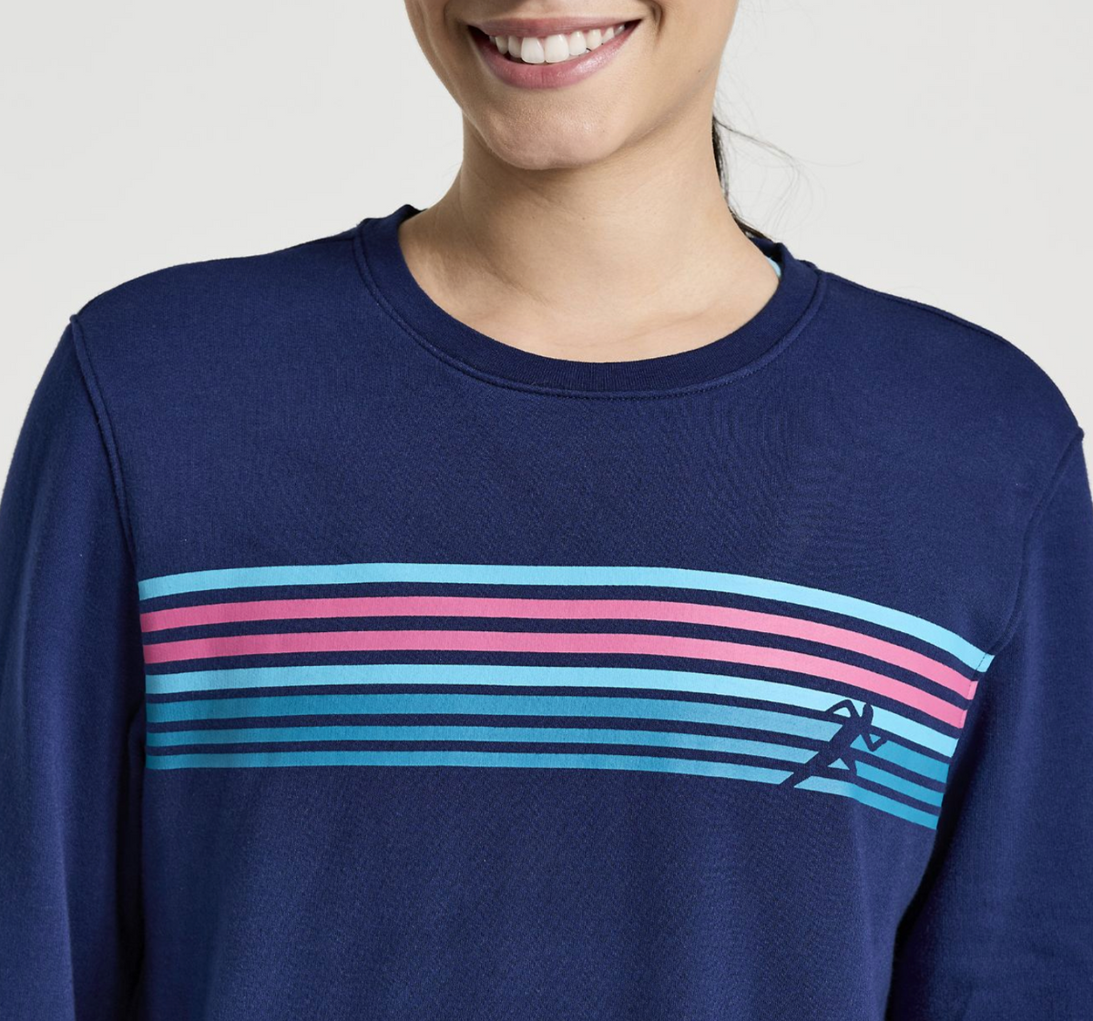 Women's Saucony Rested Crew. Blue. Design closeup.