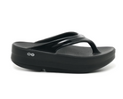 Oofos OOmega Oolala Sandal. Black. Lateral view.