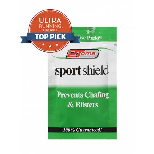 A single packet of 2Toms sport shield with the banner "ultra running magazine top pick".