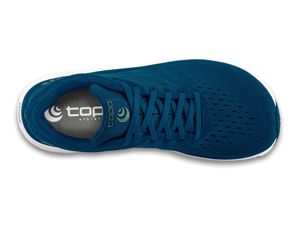 Women's Topo Athletic Magnifly 4. Blue upper. White midsole. Top view.