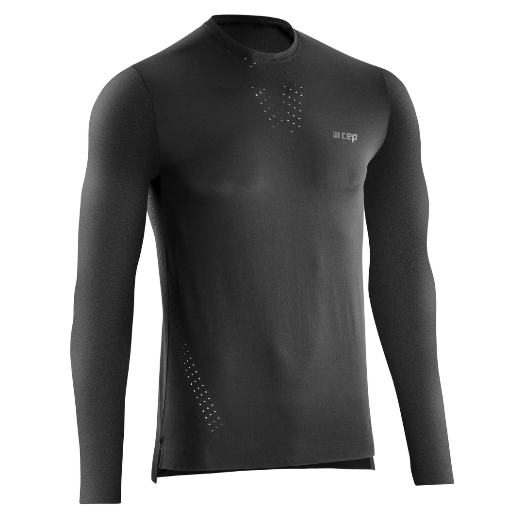 Men's CEP Ultralight Long Sleeve Shirt. Black. Front view.