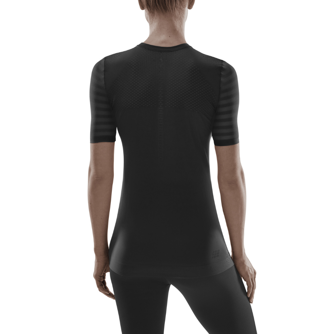 Women's CEP Short Sleeve Shirt. Black. Rear view.