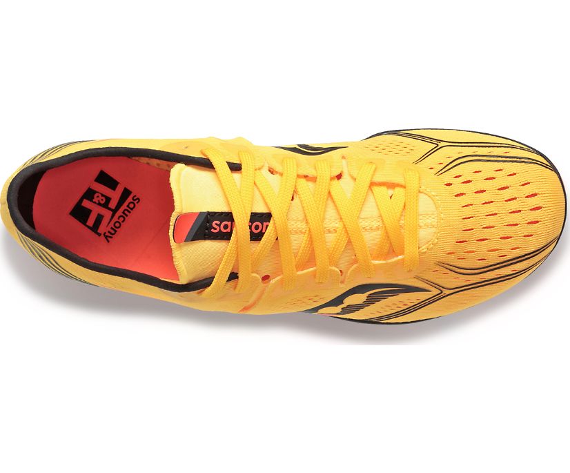 Women's Saucony Endorphin 3. Yellow upper. Black midsole. Top view.