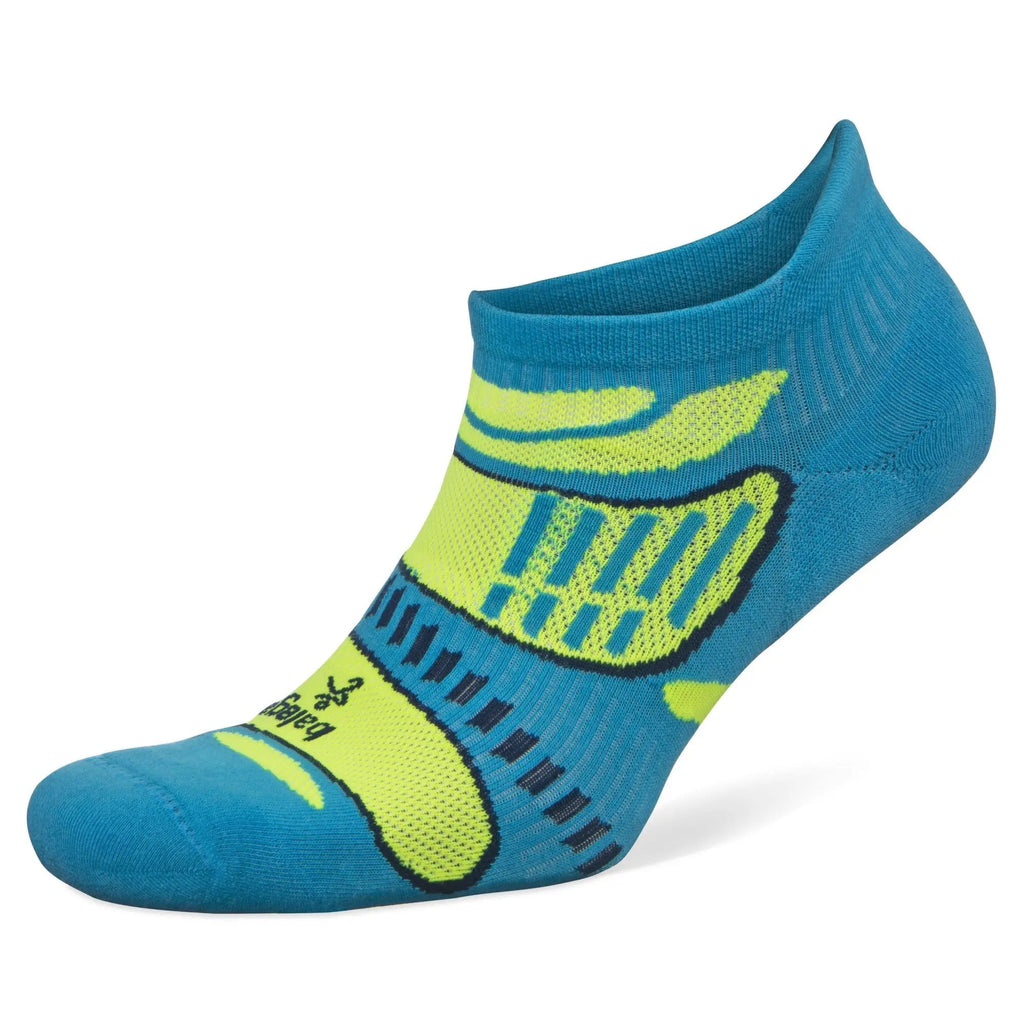 Unisex Balega Ultralight. No Show. Blue/Yellow. Lateral view.