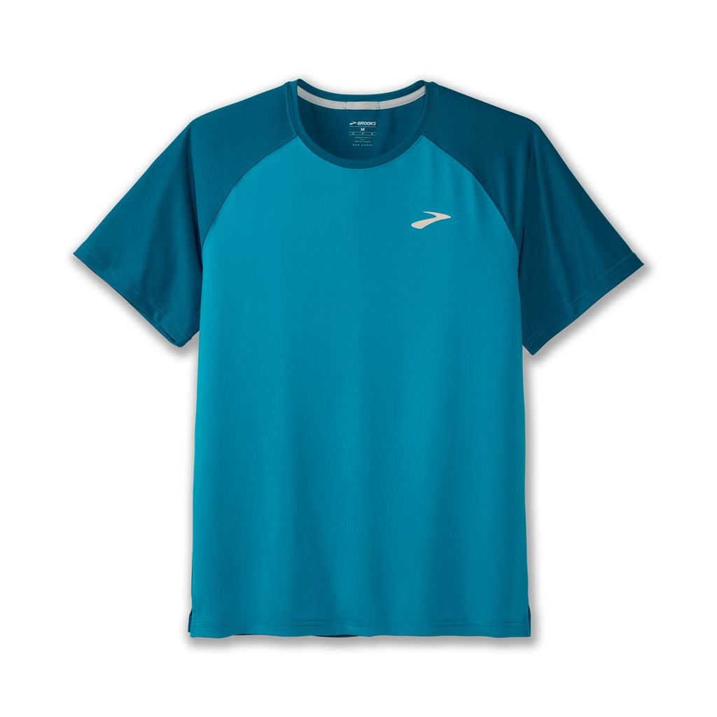 Men's Brooks Atmosphere Short Sleeve 2.0. Blue/Green. Front view.