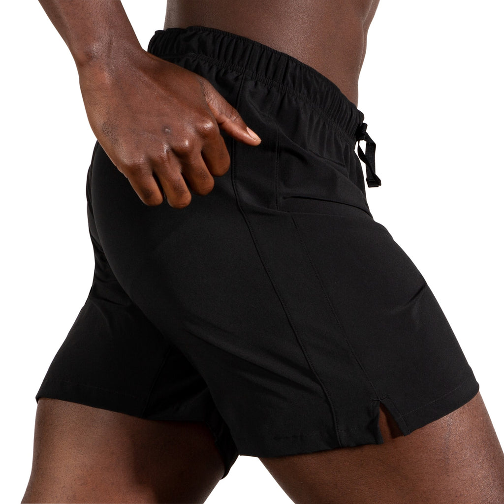 Men's Brooks 7" Moment Shorts. Black. Lateral view.