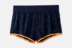 Men's Brooks Sherpa 3" Split Shorts. Navy. Front view.