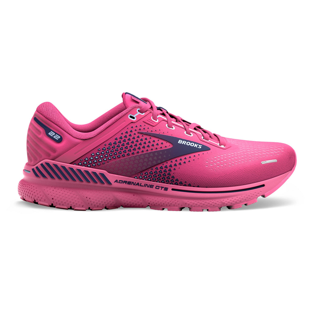 Women's Brooks Adrenaline GTS 22. Pink upper. Pink midsole. Lateral view.