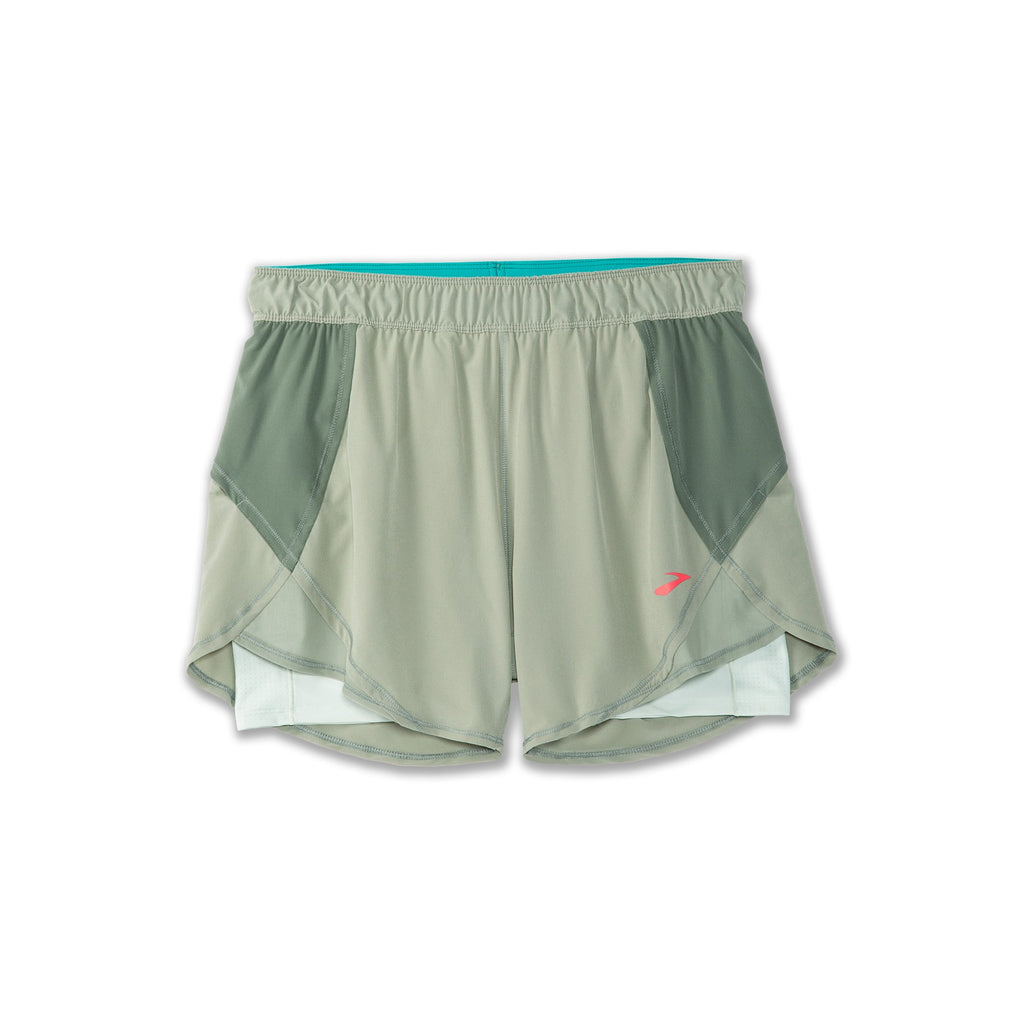 Women's Brooks Chaser 5" 2-in-1 Shorts. Grey. Front view.