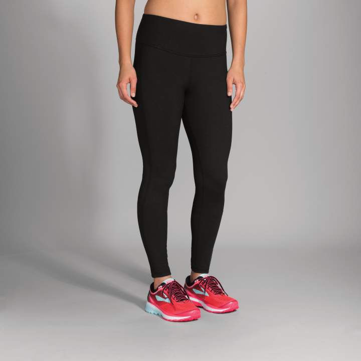 Women's Brooks Greenlight Tights. Black. Front/Lateral view.