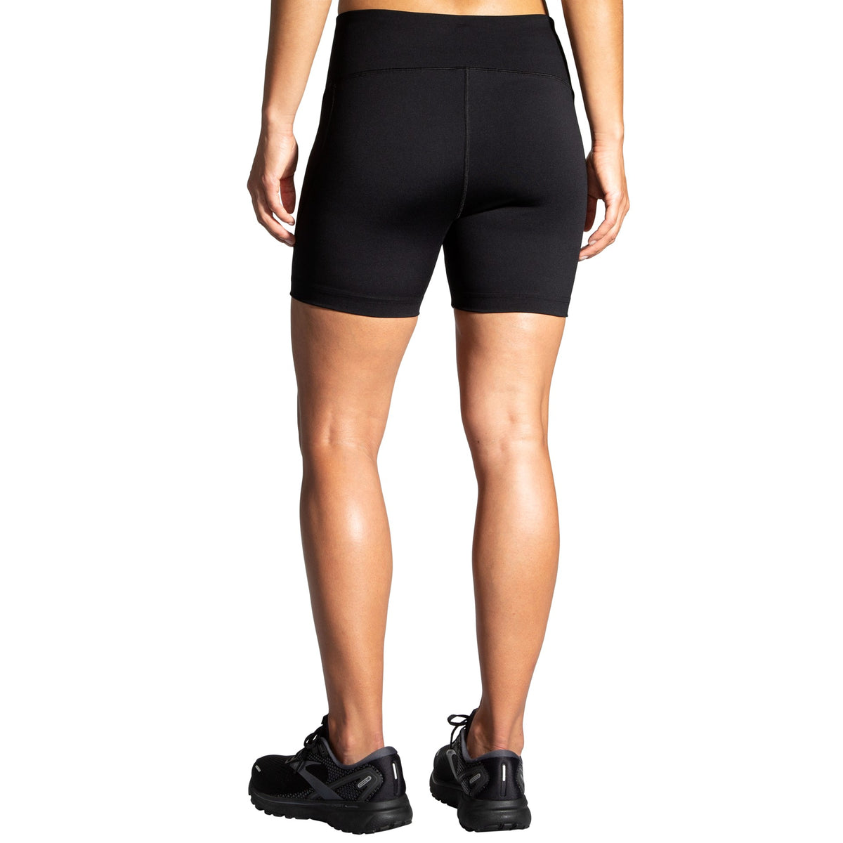 Women's Brooks Moment 5" Short Tights. Black. Rear view.