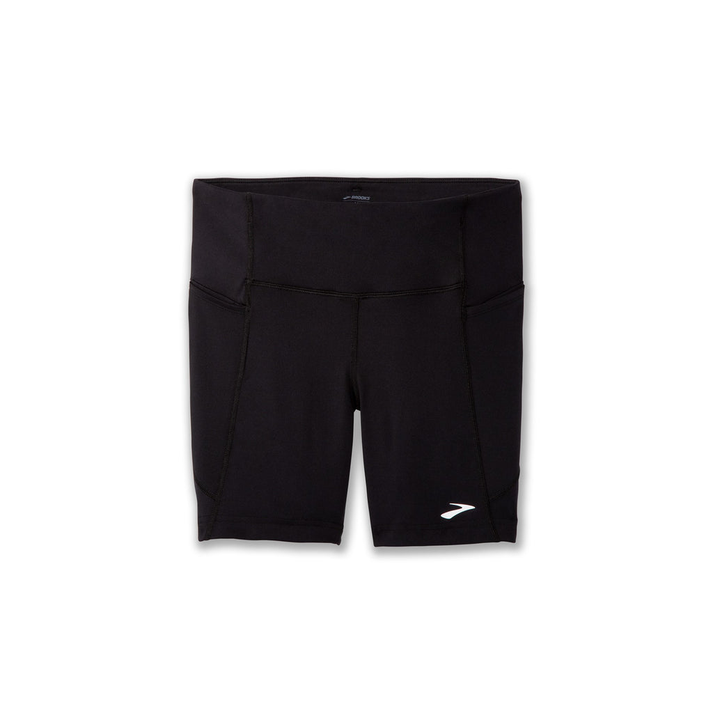 Women's Brooks Moment 5" Short Tights. Black. Front view.