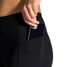 Women's Brooks Moment 5" Short Tights. Black. Pocket closeup.