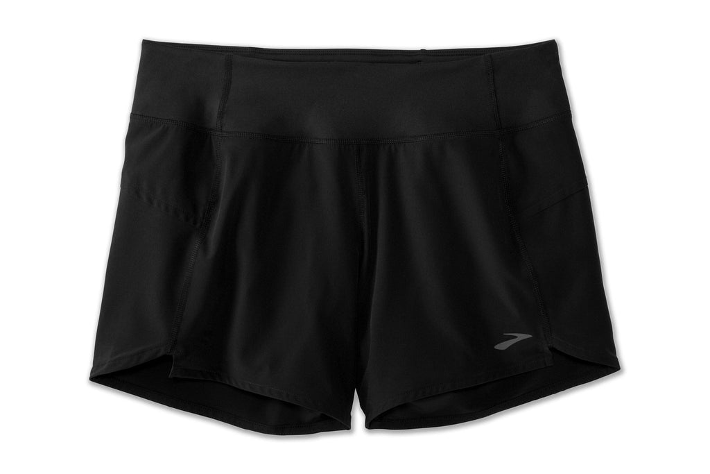 Women's Brooks Chaser 5" Shorts. Black. Front view.