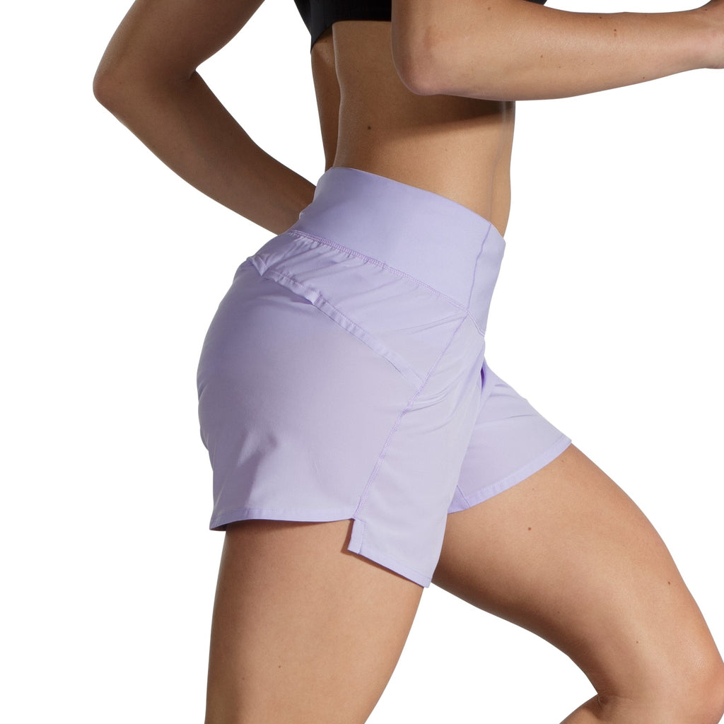 Women's Brooks Chaser 5" Shorts. Light purple. Lateral view.