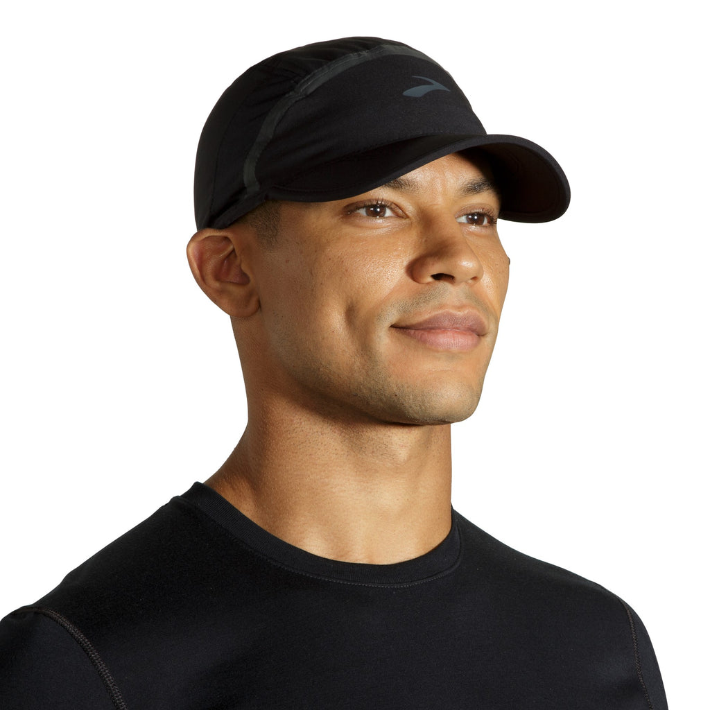 Unisex Brooks Base Hat. Black. Front/Lateral view.
