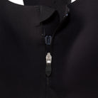 Women's Brooks Dare Zip Run 2.0. Black. Front zip closeup.