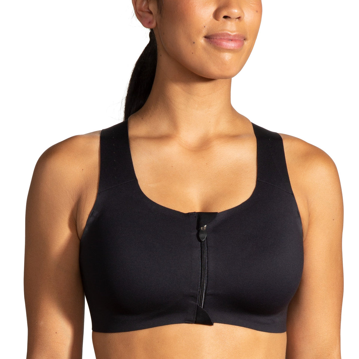 Women's Brooks Dare Zip Run 2.0. Black. Front view.
