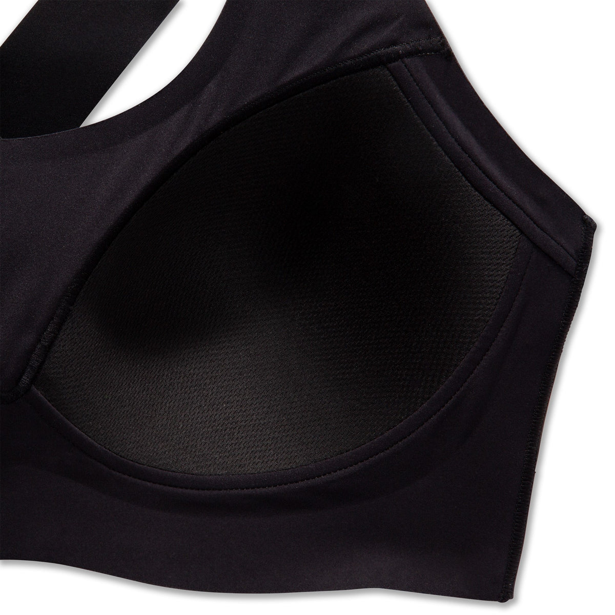 Women's Brooks Dare Crossback Run Bra 2.0. Black. Cup closeup.