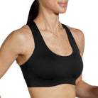 Women's Brooks Dare Crossback Run Bra 2.0. Black. Front/Lateral view.