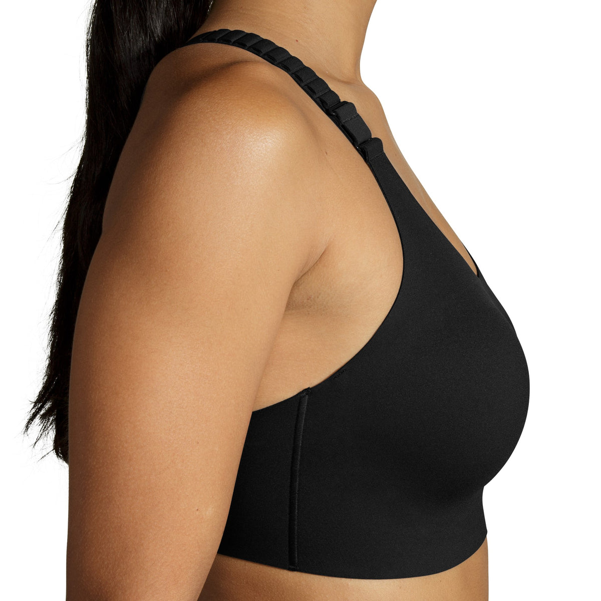 Women's Brooks Dare Racerback Run Bra 2.0. Black. Lateral view.