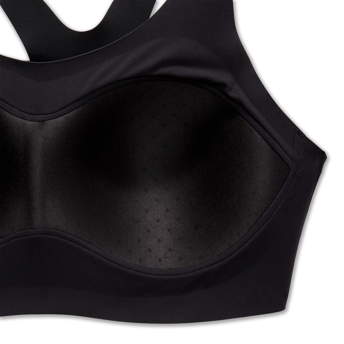 Women's Brooks Dare Racerback Run Bra 2.0. Black. Cup closeup view.