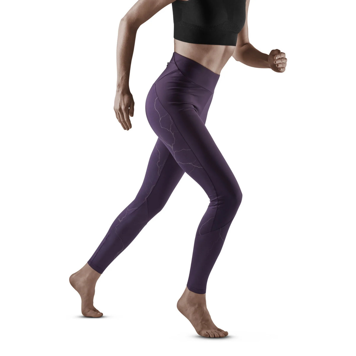 Women's CEP Reflective Tights. Purple. Lateral view.
