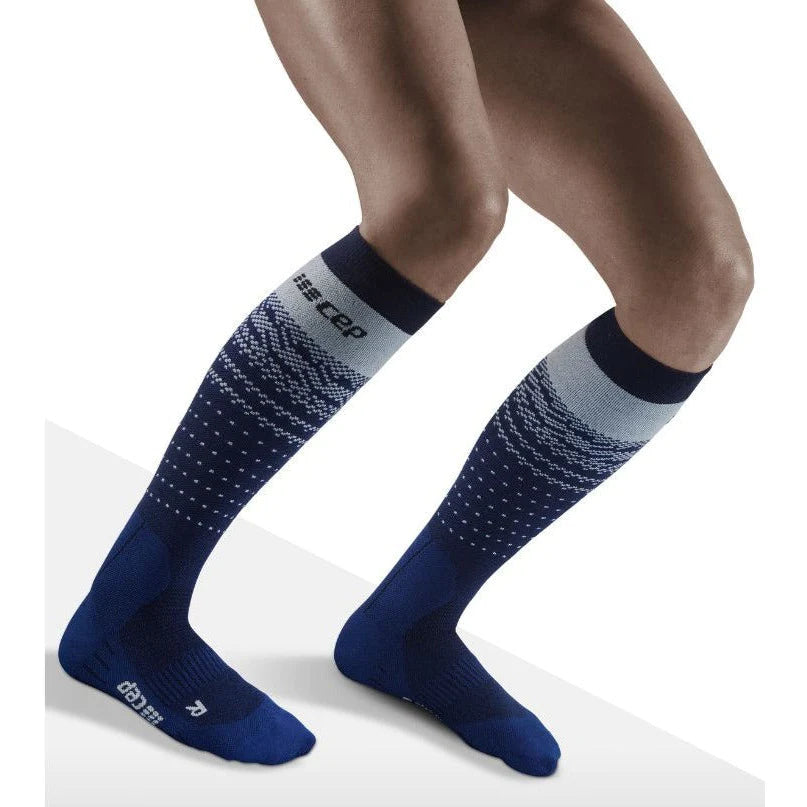CEP Ski Thermo Merino Tall Compression Socks Women's Blue Nordic