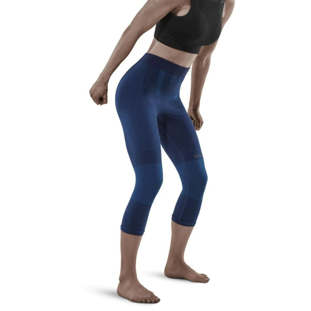 Women's CEP Ski Tights. Blue. Front/Lateral view.
