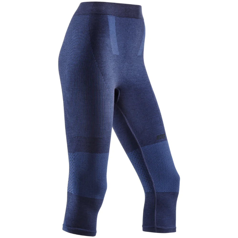 Women's CEP Ski Tights. Blue. Front/Lateral view.