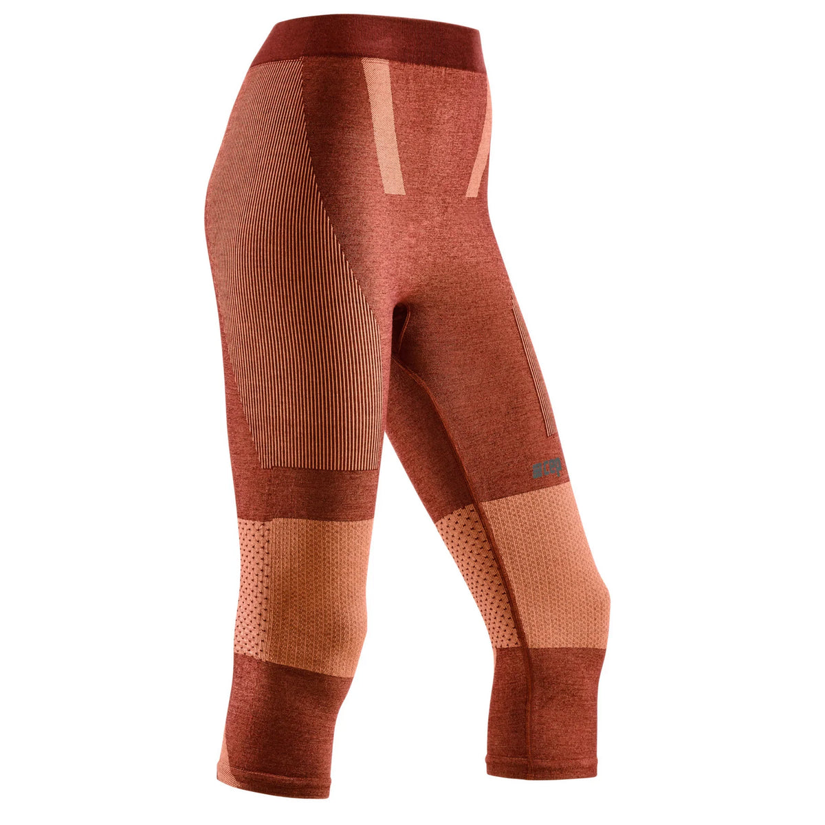 Women's CEP Ski Tights. Dark Orange. Front/Lateral view.