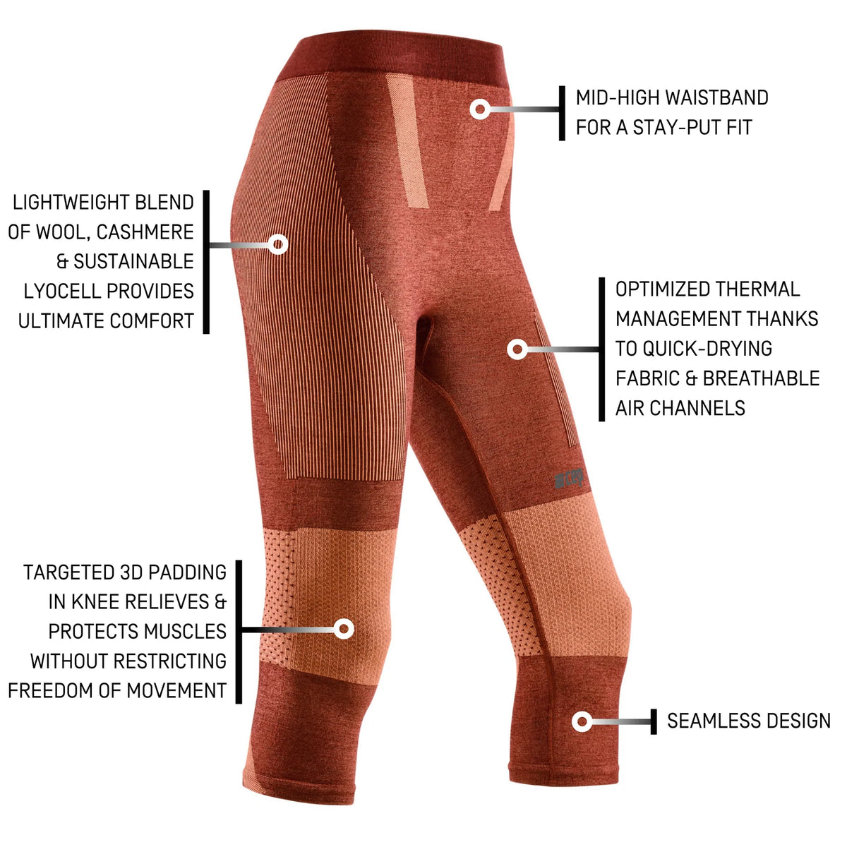 Women's CEP Ski Tights. Dark Orange. Tech.