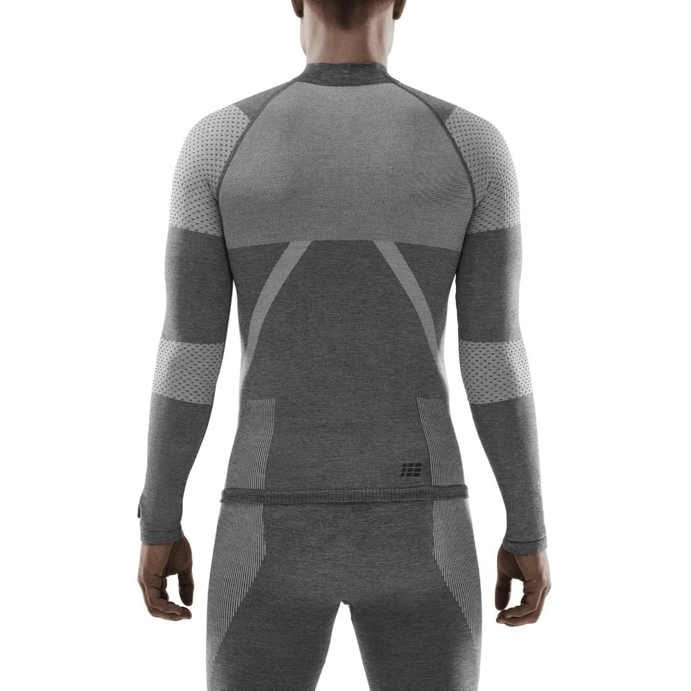 Men's CEP Ski Touring Base Shirt. Grey. Rear view.