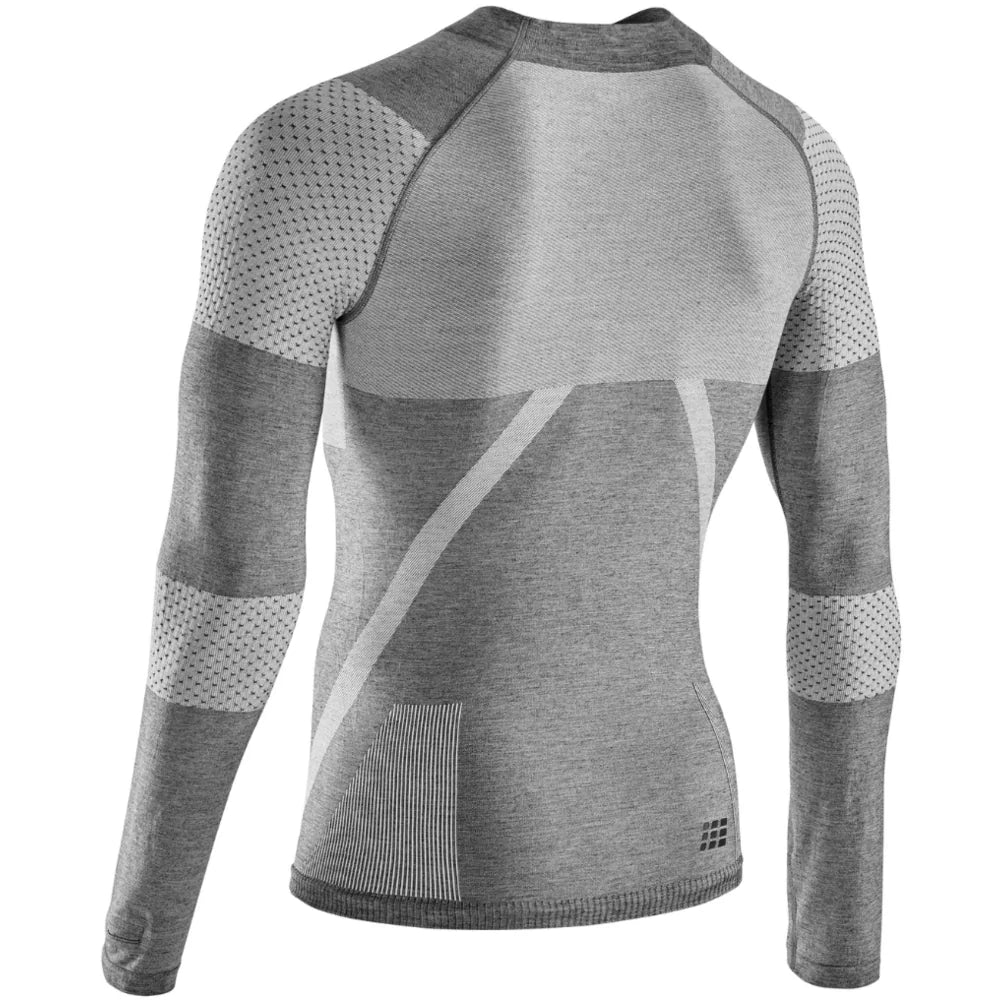 Men's CEP Ski Touring Base Shirt. Grey. Rear view.