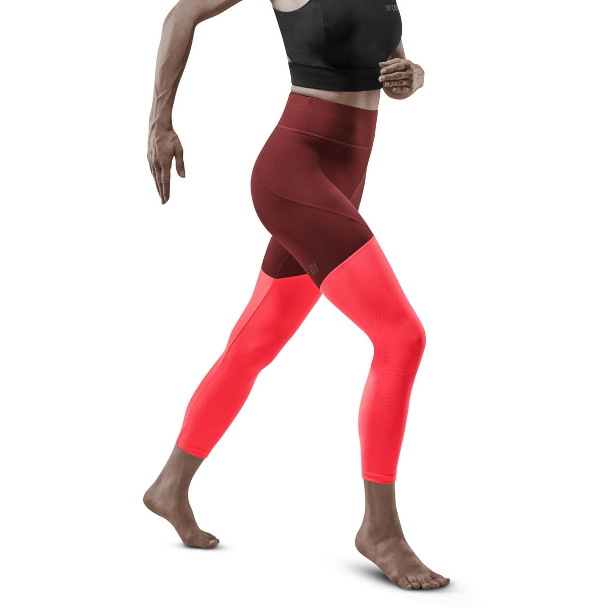 Women's CEP Ultralight 7/8 Tights. Red/Pink. Lateral view.