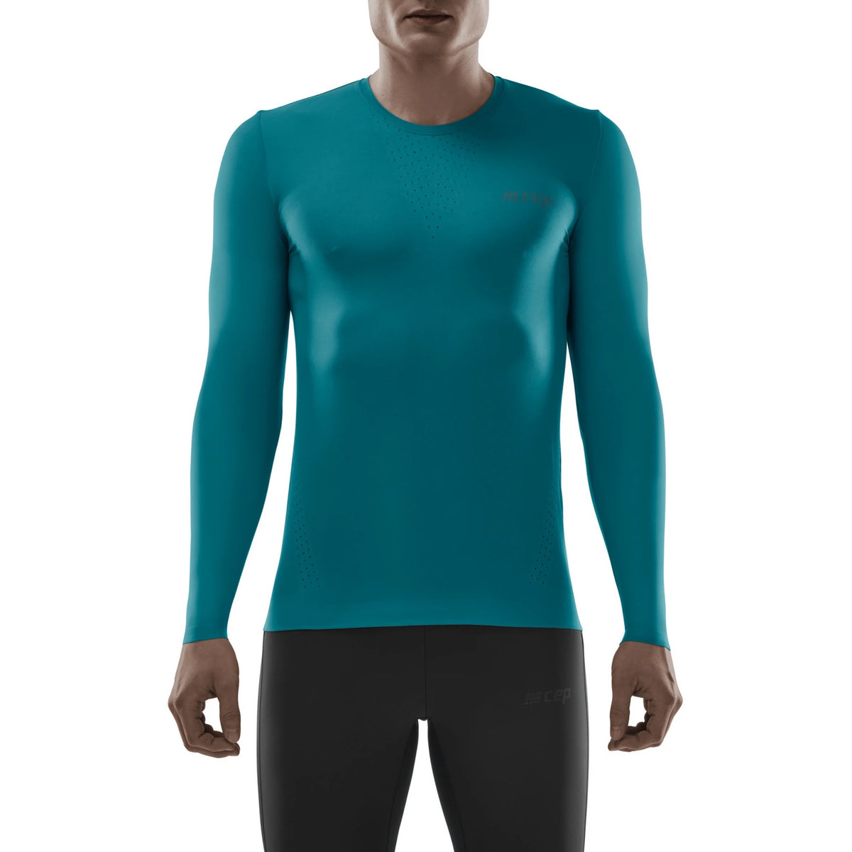 Men's CEP Ultralight Long Sleeve Shirt. Teal. Front view.