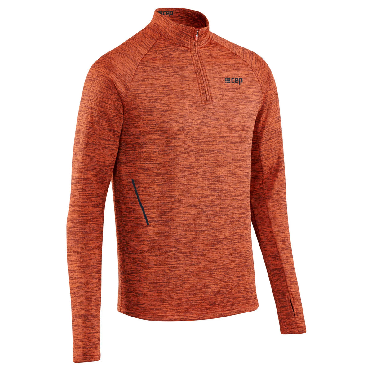Men's CEP Winter Quarter Zip Pullover. Orange. Front/Lateral view.