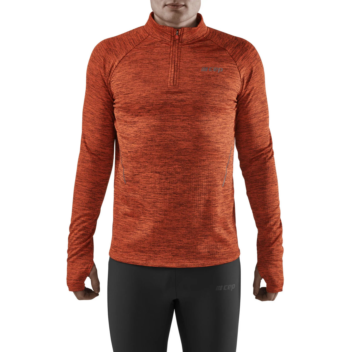 Men's CEP Winter Quarter Zip Pullover. Orange. Front view.