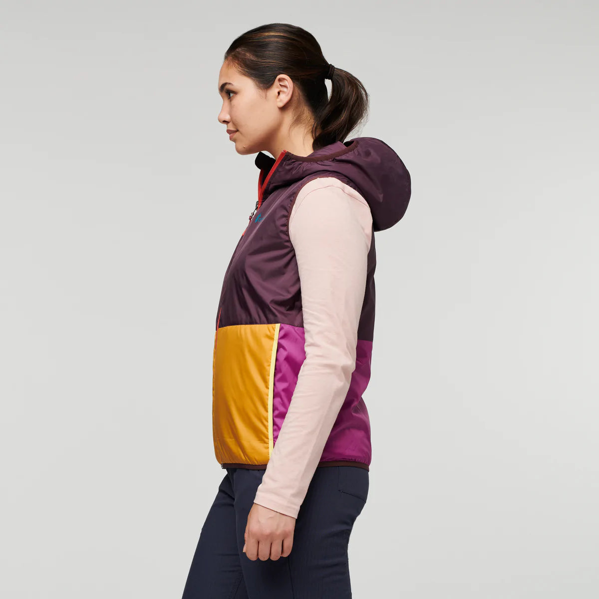Purple hooded vest shop