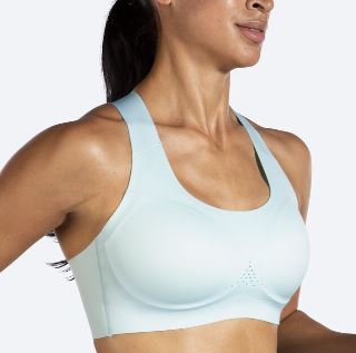 Women's Brooks Uplift Crossback Bra. White. Front/Lateral view.